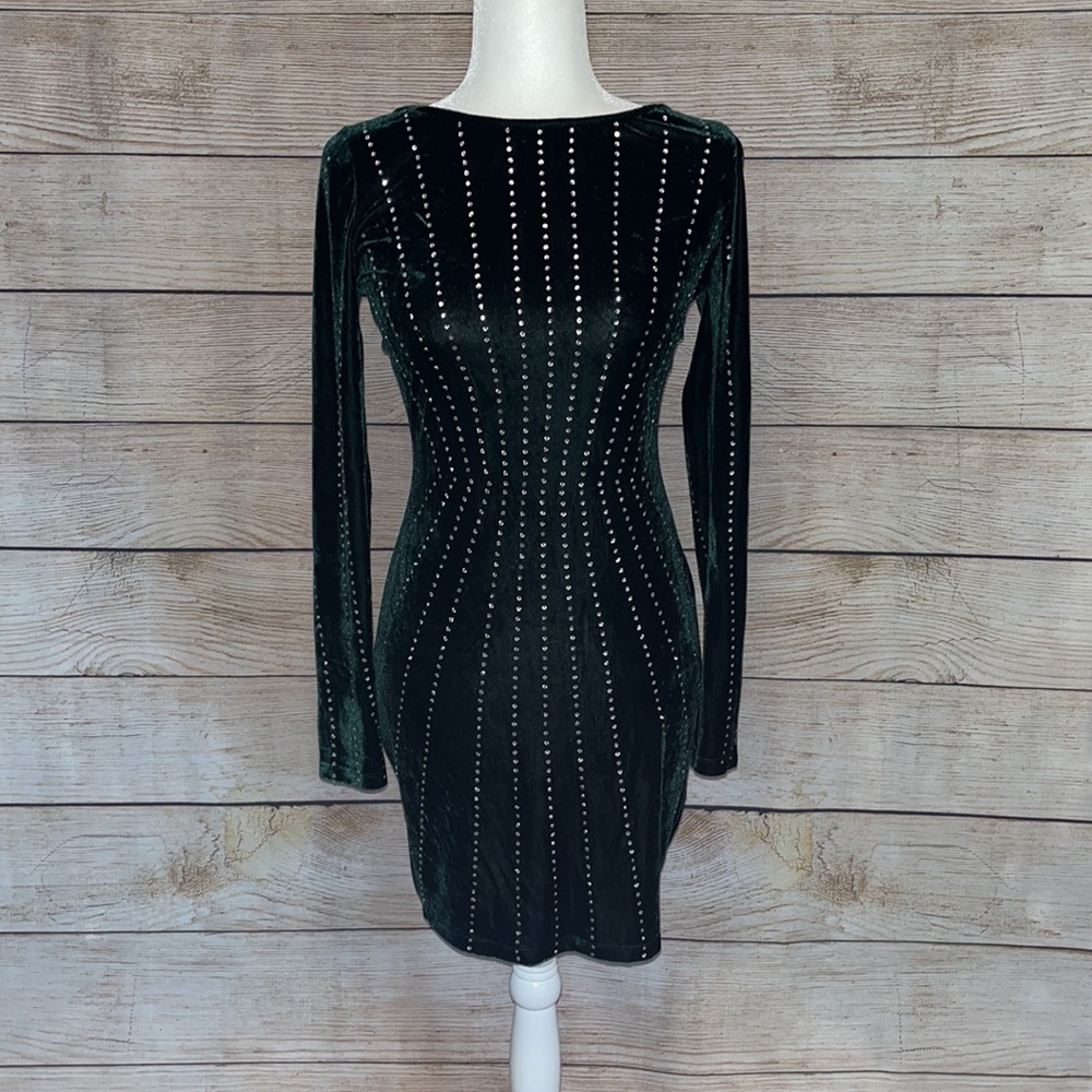 Windsor dark green velvet mini dress
